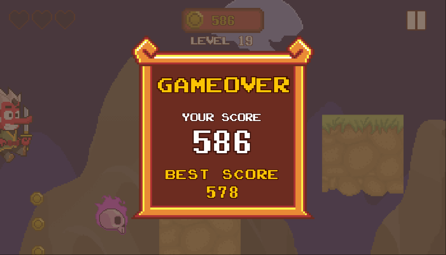 Pixel Ninja Adventure Game Over Screenshot.