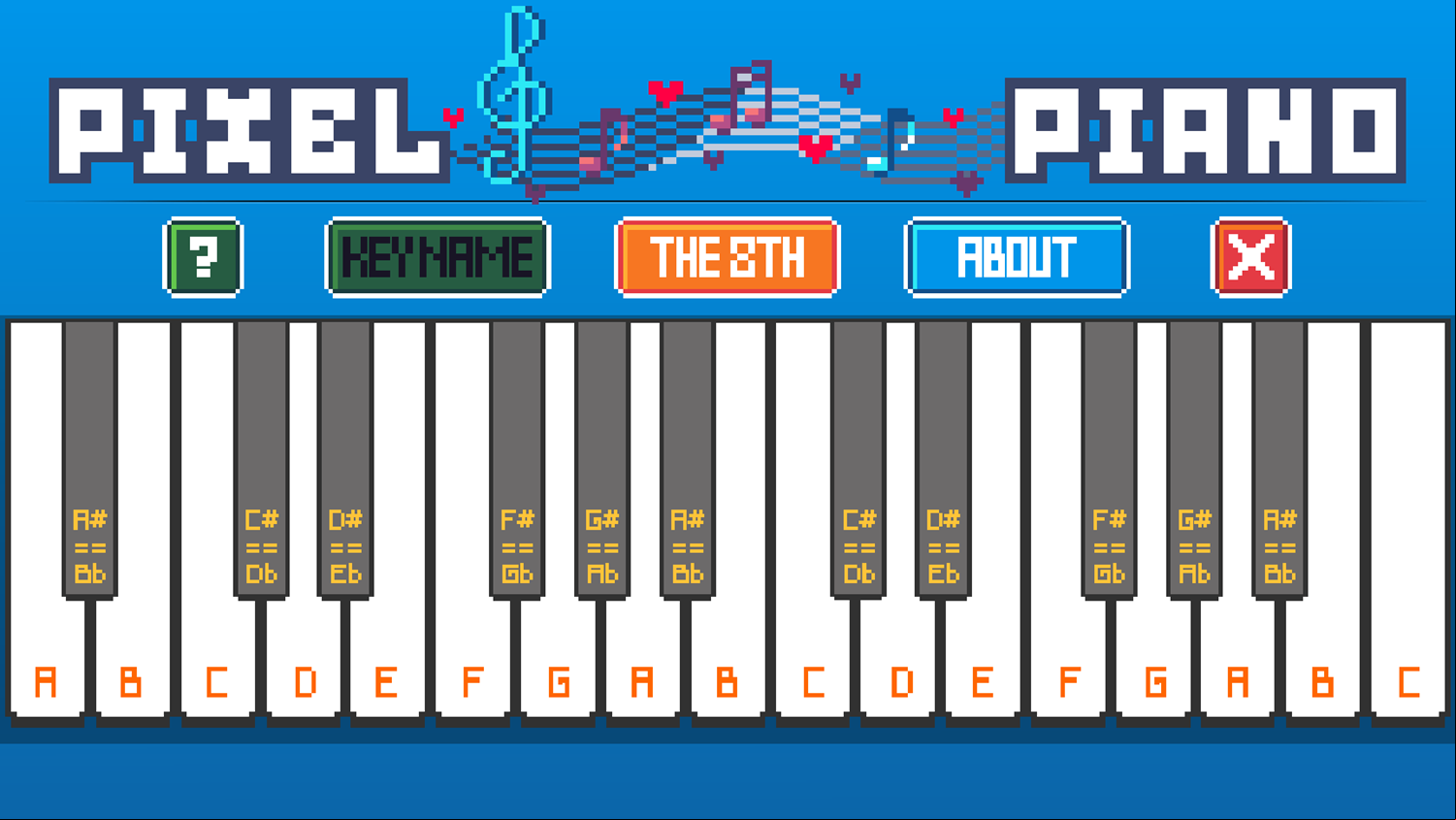 Pixel Piano Game Note Name Screenshot.