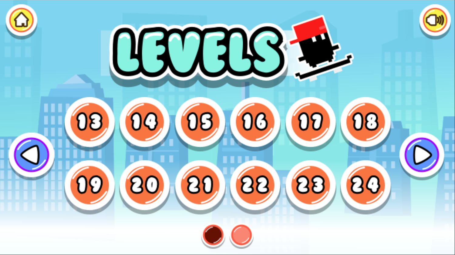 Pixel Skate Game Level Select Screen Screenshot.