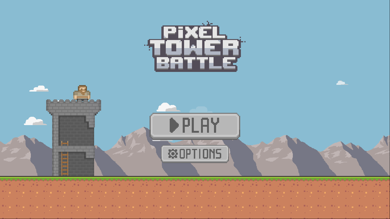 Pixel Tower Battle Game Welcome Screen Screenshot.