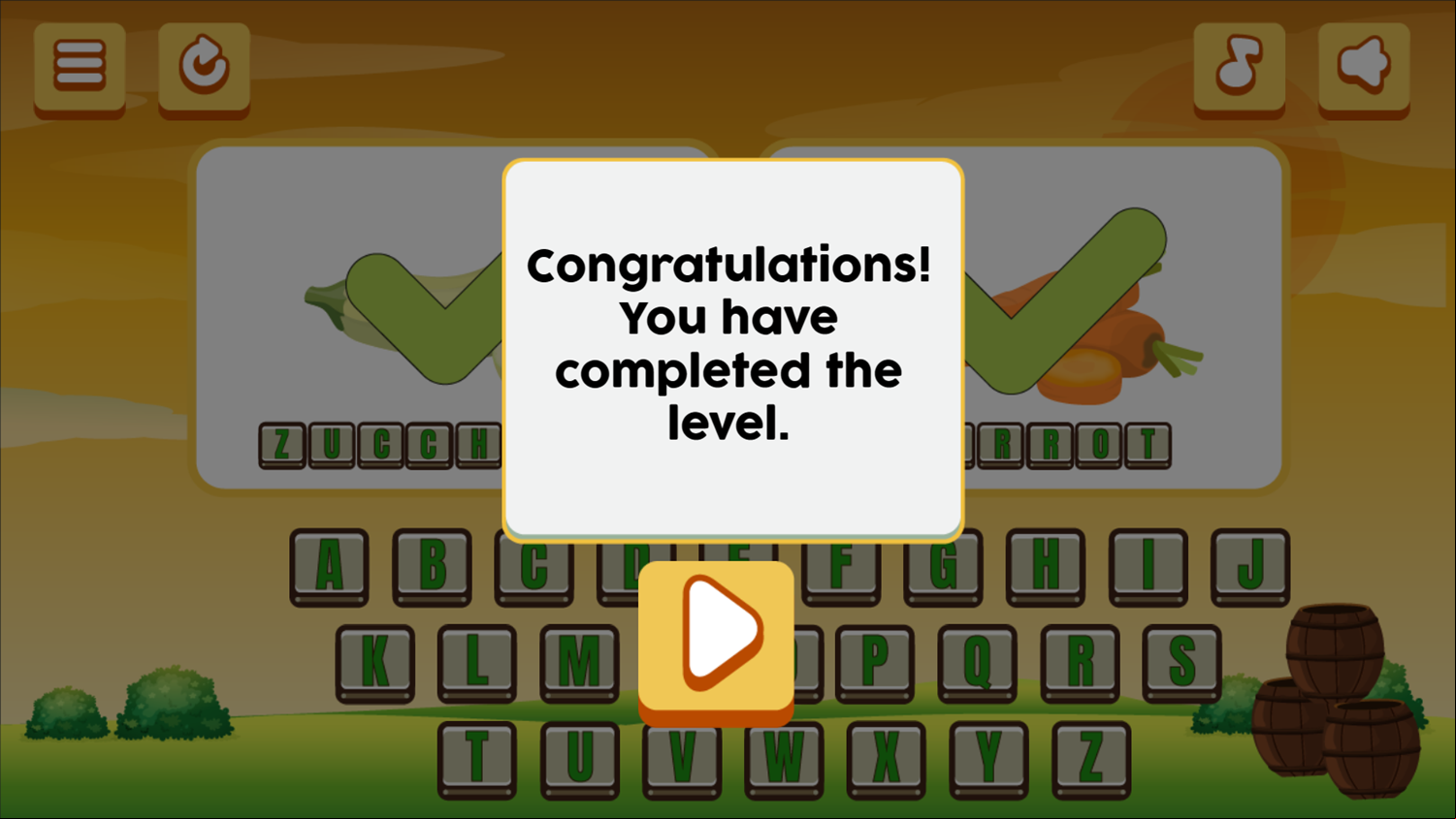 Plant Word Game Level Complete Screenshot.