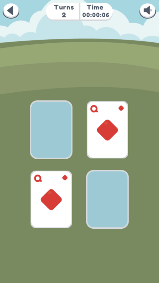 Playing Cards Memory Game Welcome Screen Screenshot.