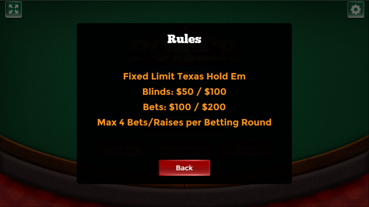 Poker With Buddies Game Rules Screenshot.