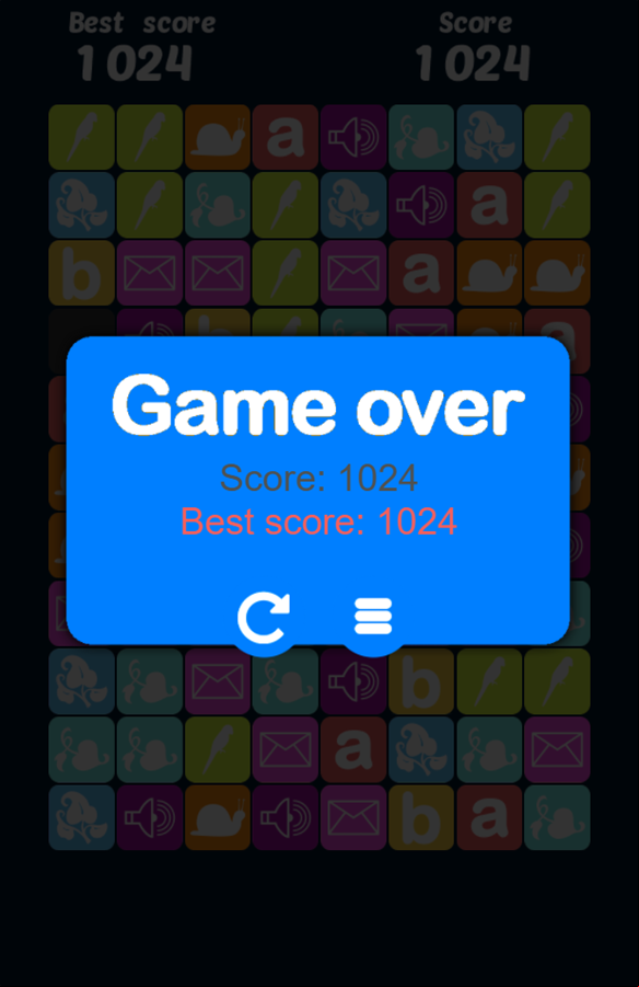 Pop Fruit Game Over Screenshot.