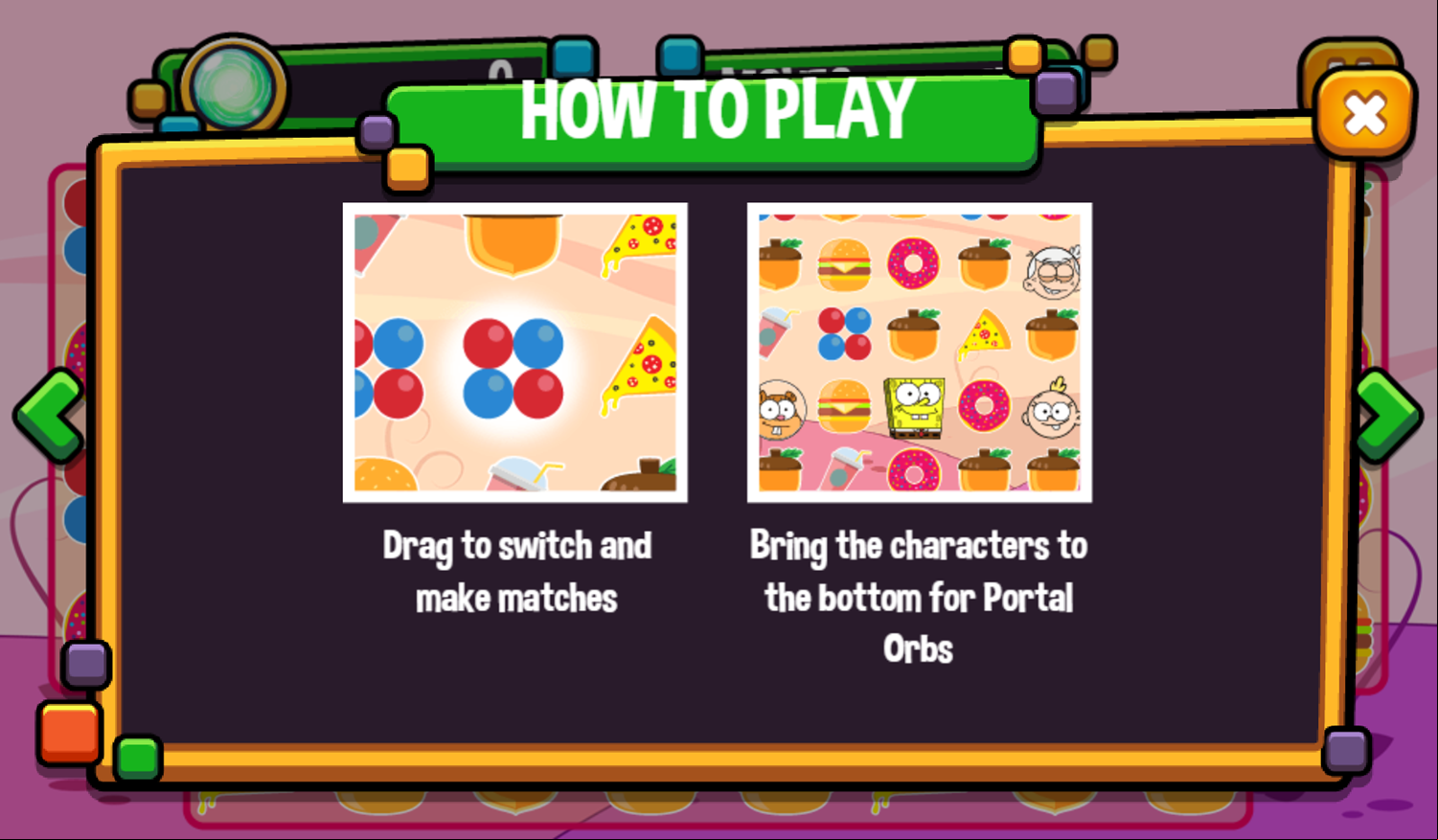 Portal Chase Game Snack Match How To Play Screenshot.