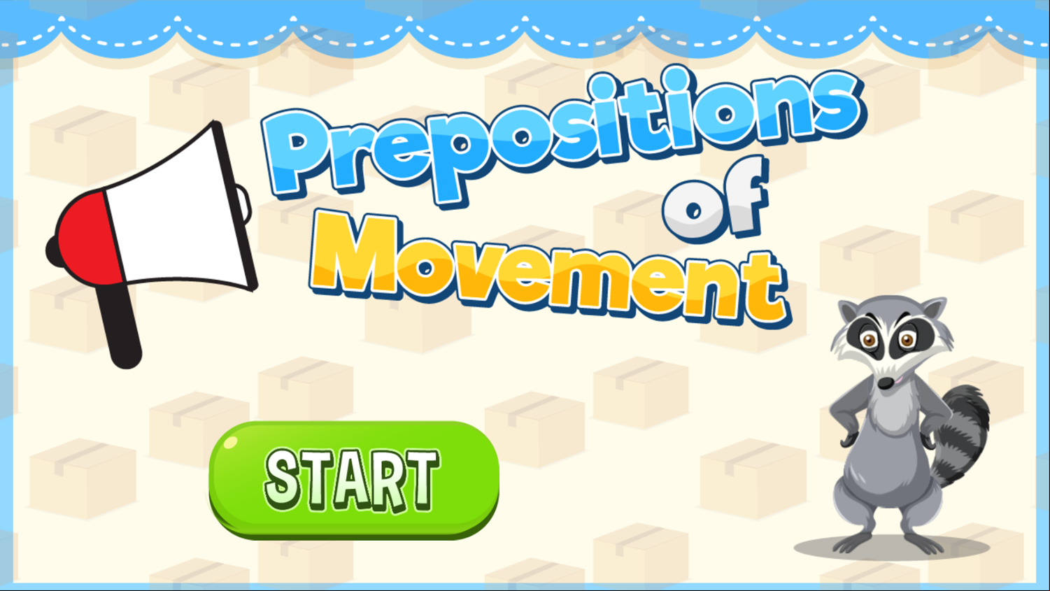 Prepositions of Movement Game Welcome Screen Screenshot.