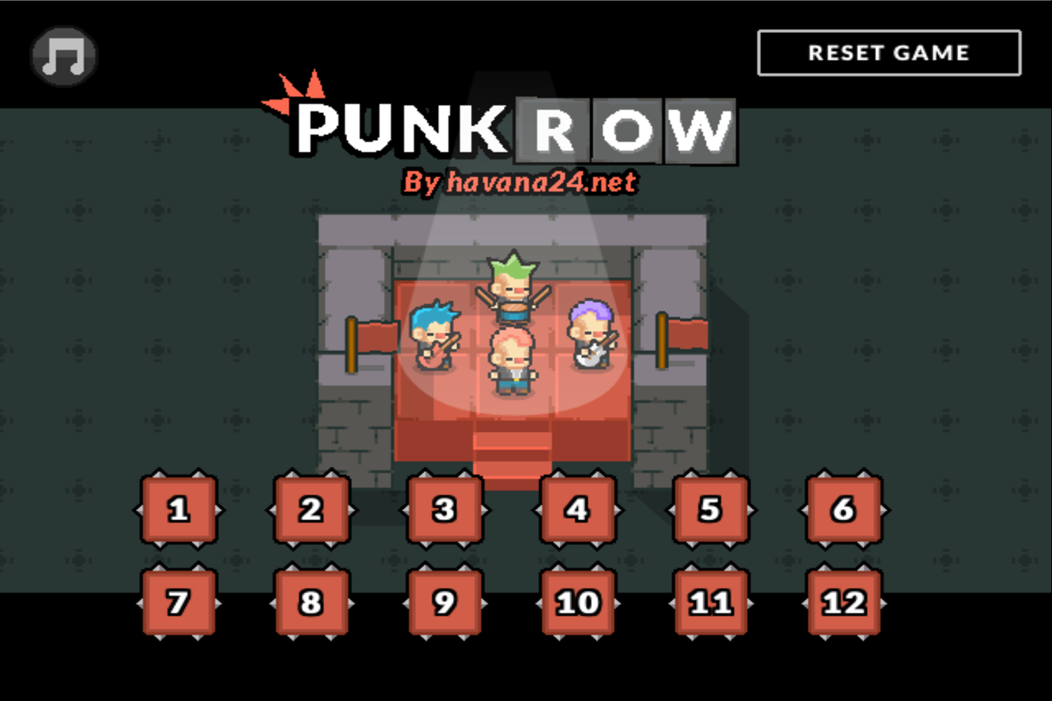 PunkRow Game Welcome Screen Screenshot.