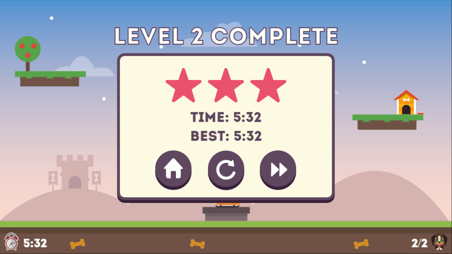 Puppy Rescue Game Level Complete Screen Screenshot.
