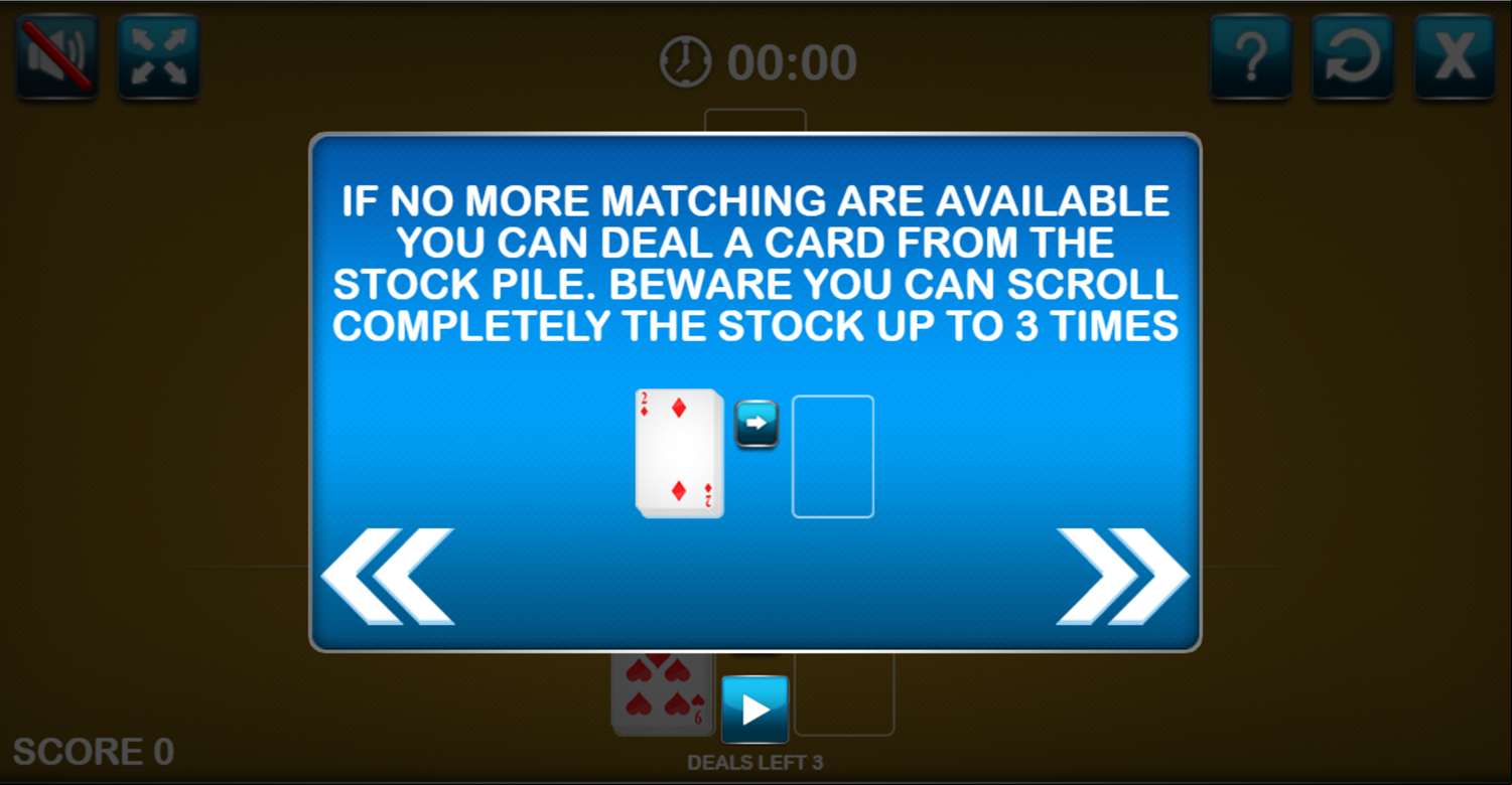 Pyramid Solitaire Stock Pile Instructions Screenshot.
