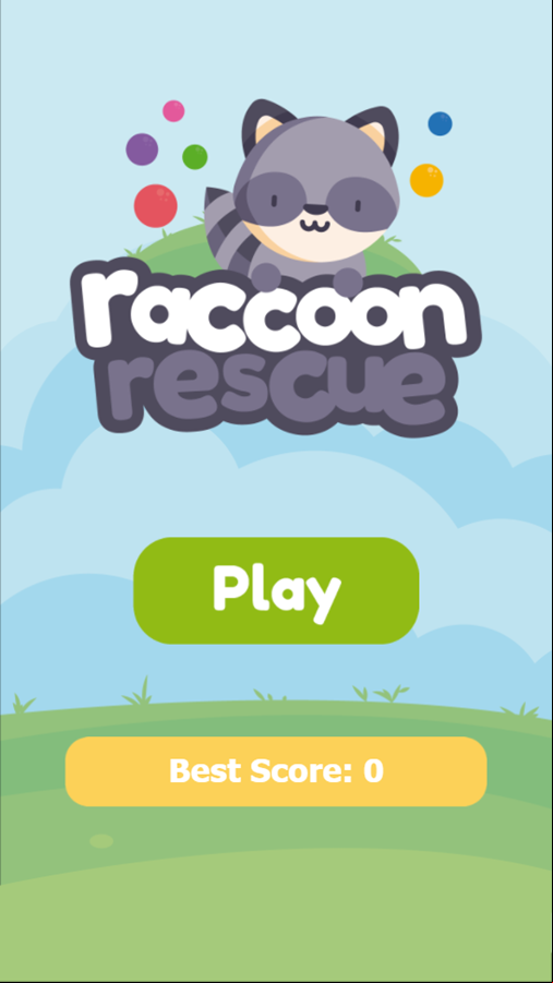 Raccoon Rescue Game Welcome Screen Screenshot.