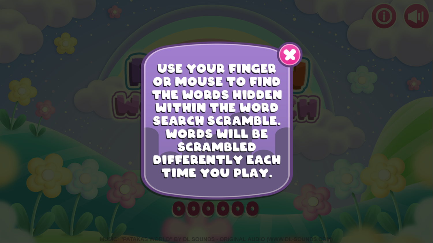 Rainbow Word Search Game How To Play Screenshot.