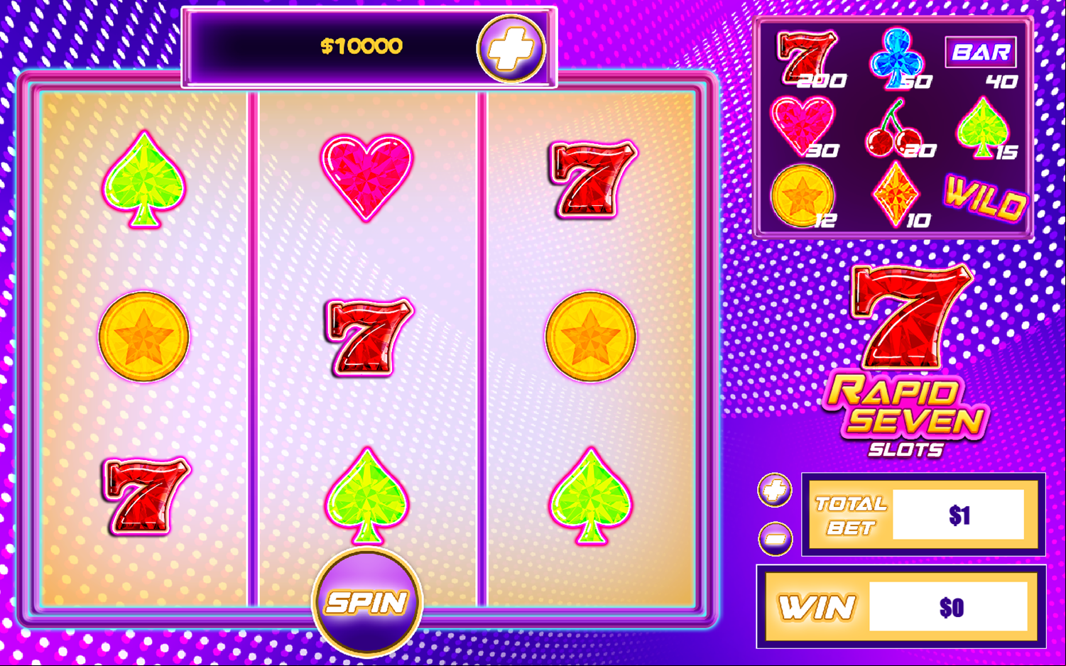 Rapid Seven Slots Game Start Screenshot.