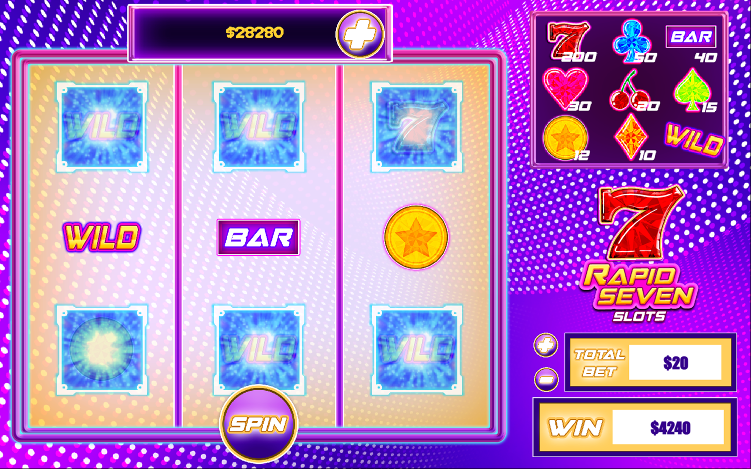 Rapid Seven Slots Game Win Screenshot.