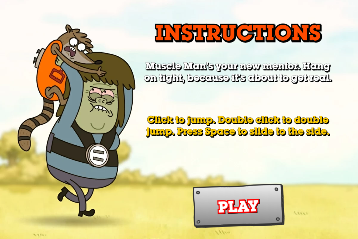 Regular Show Ride Em Rigby Game Instructions Screenshot.