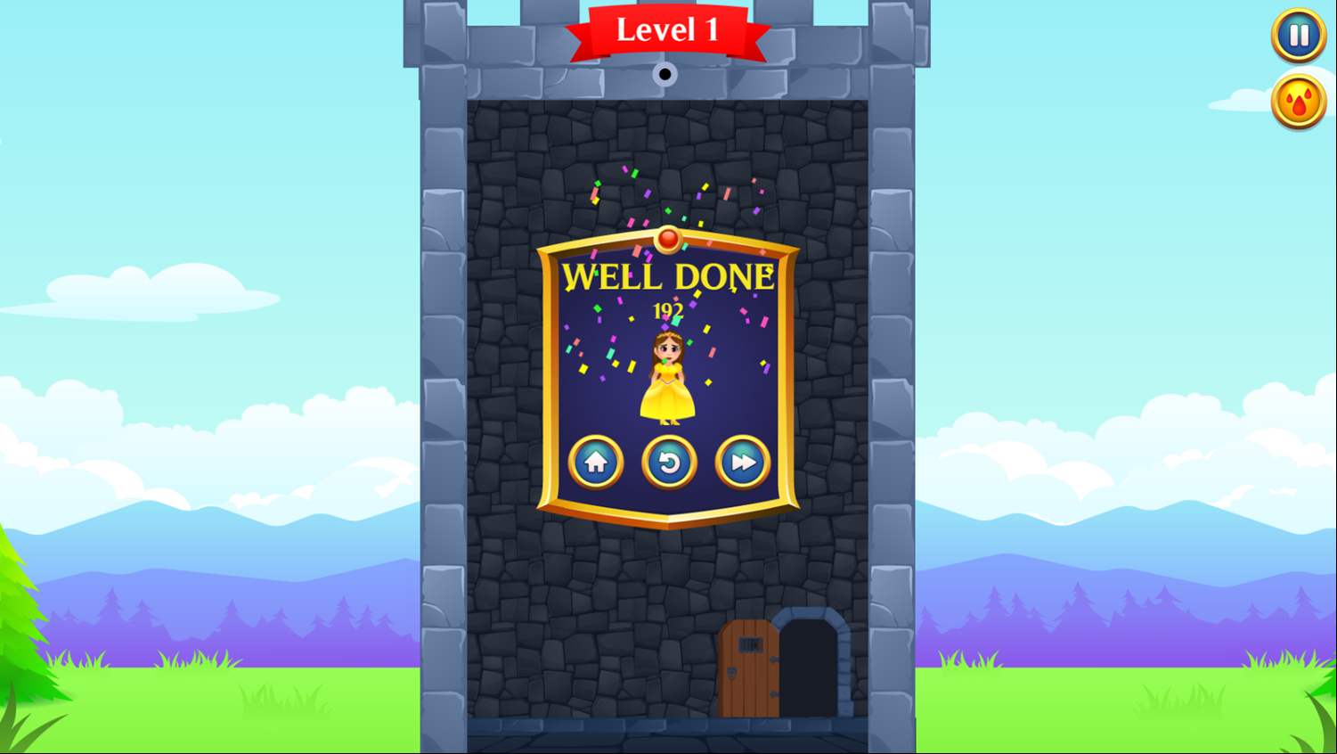Princess Rescue Cut Rope Game Level Complete Screenshot.
