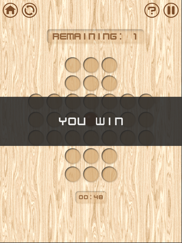 Resta Um Peg Solitaire Game Won Screenshot.
