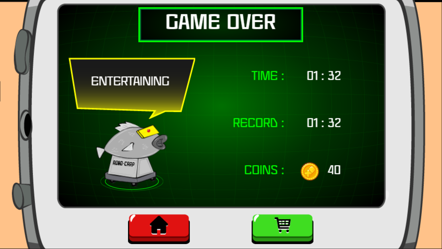 Robo-Carpe Diem Game Over Screenshot.