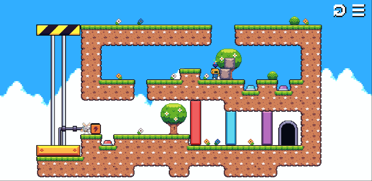Roboduo Game Pushing Stacked Concrete Blocks Screenshot.