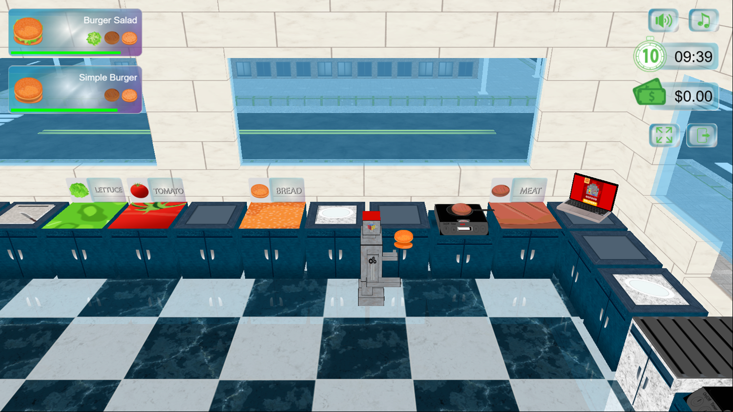 Robot's Kitchen Game Start Screenshot.