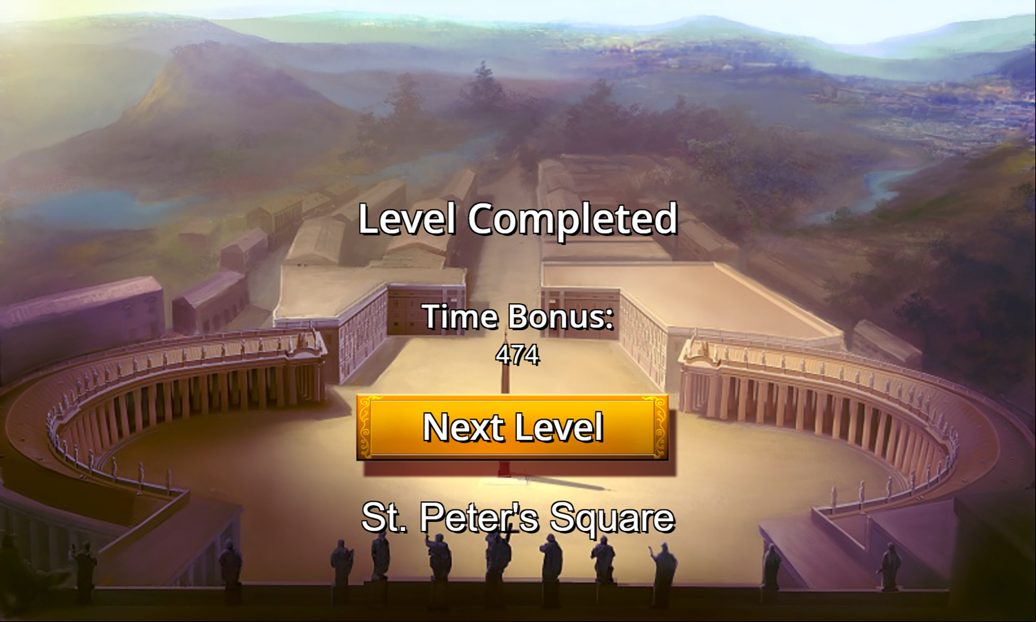 Roman Mahjong Game Level Completed Screenshot.