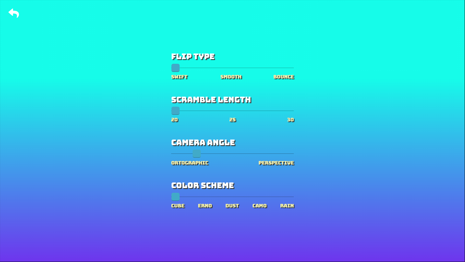 Rubiks Cube Settings Screenshot.