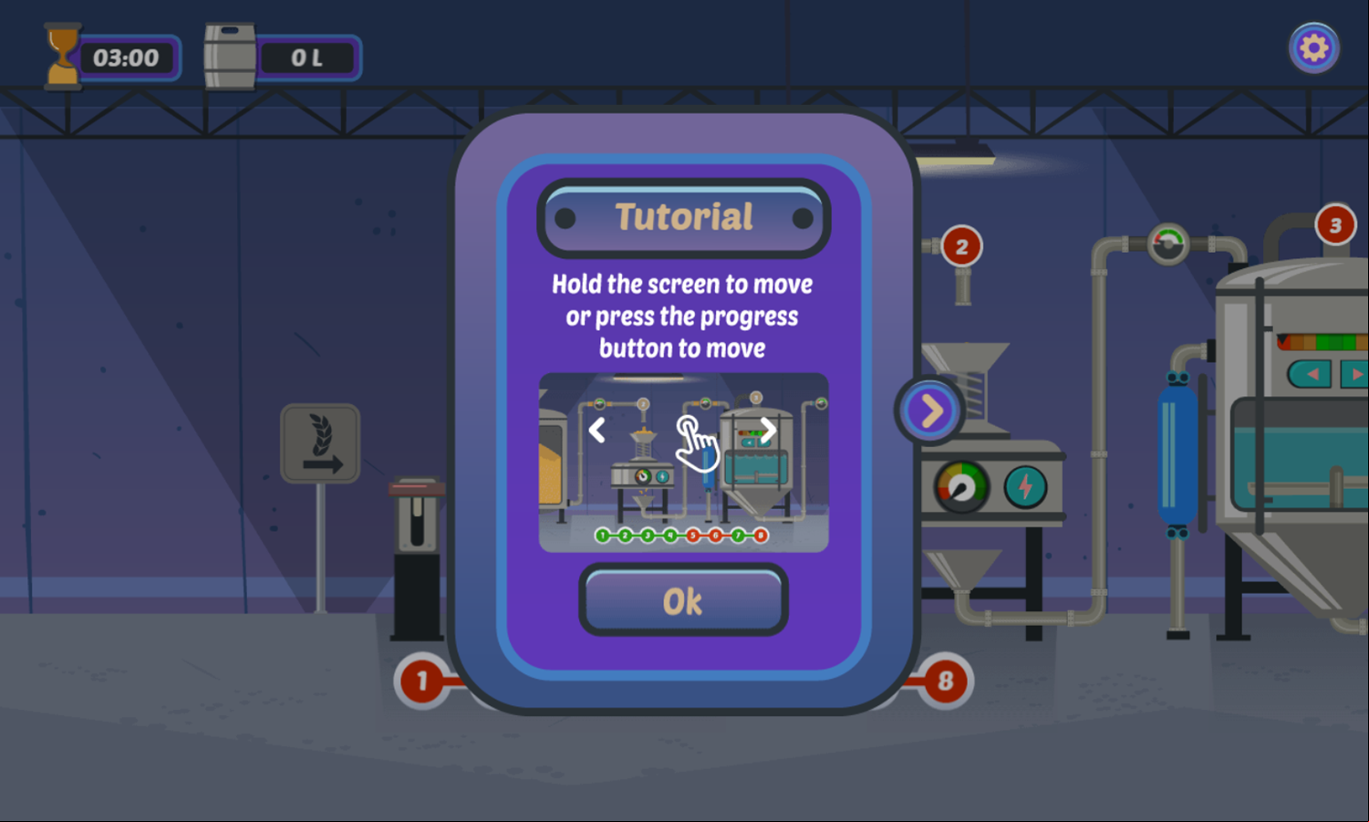 Run Brewery Game Tutorial Screen Moving Instructions Screenshot.