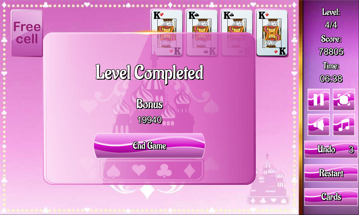 Russian Freecell Game Final Level Screenshot.