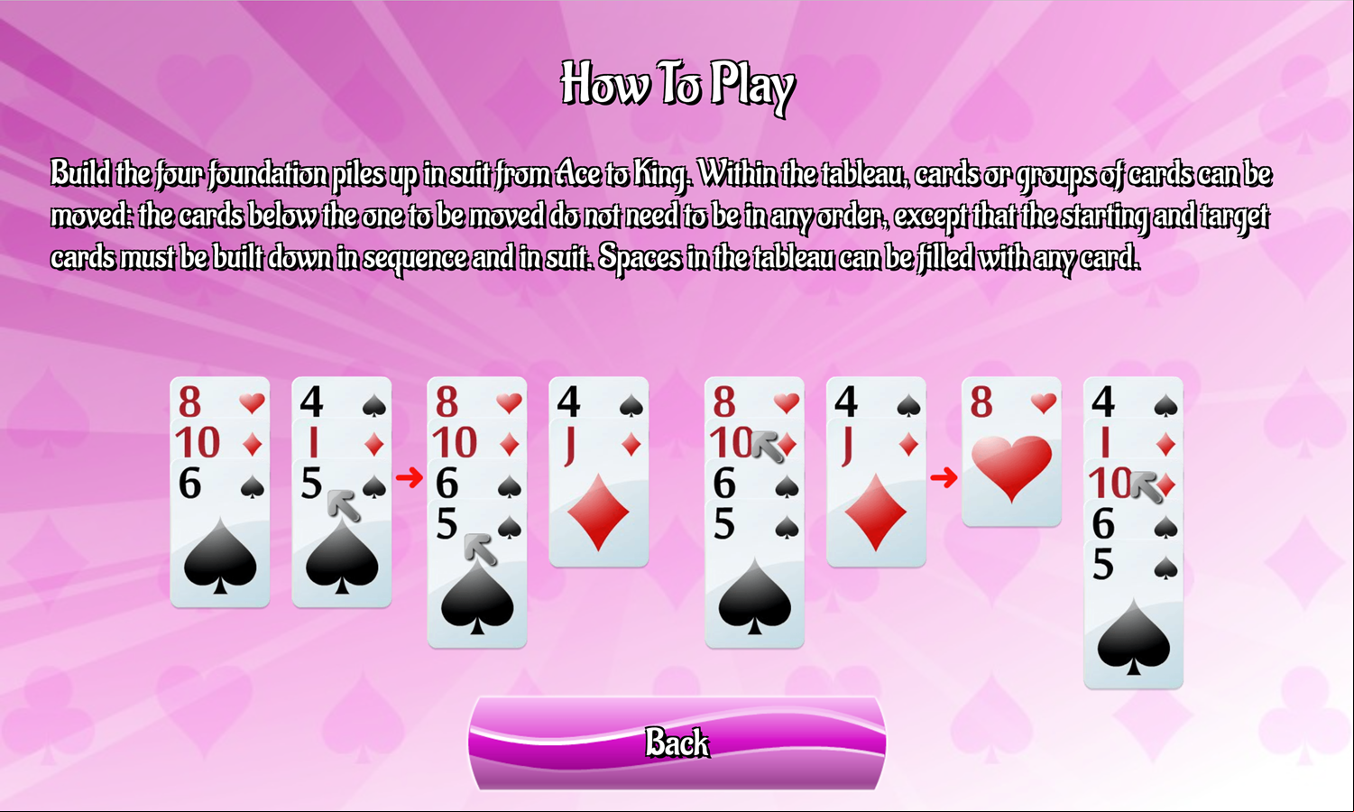 Russian Freecell Game How to Play Screen Screenshot.