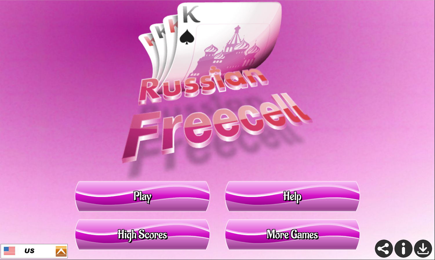 Russian Freecell Game Welcome Screen Screenshot.