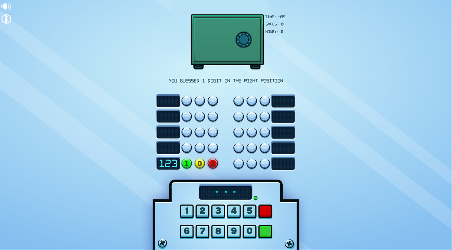 Safe Cracker Game First Guess Screenshot.