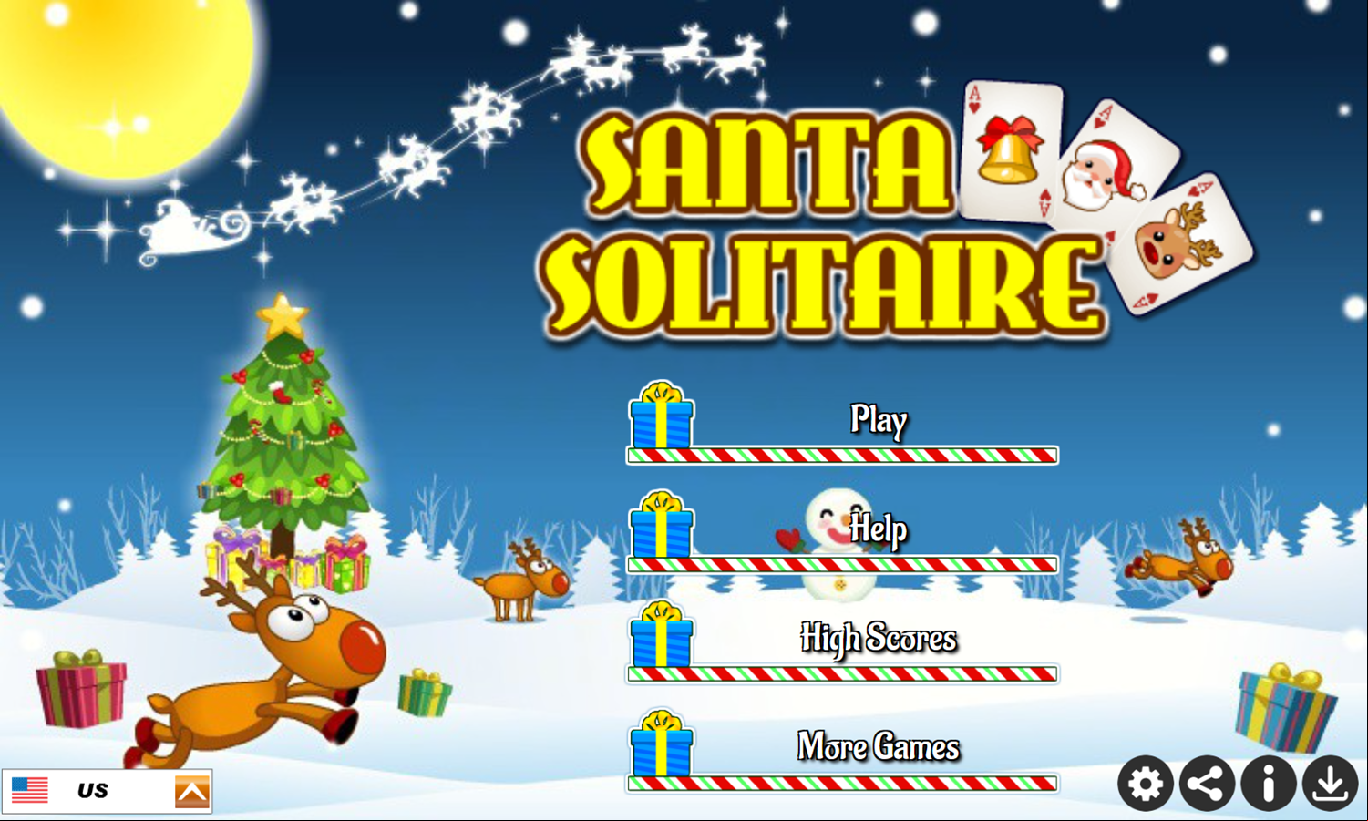 Santa Solitaire Game Welcome Screen Screenshot.