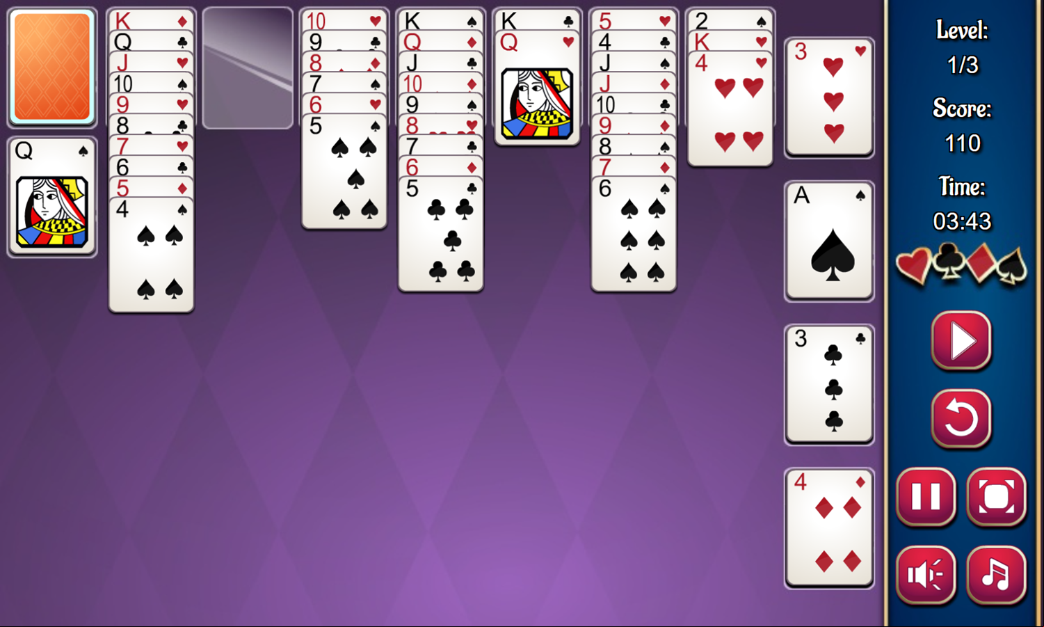 Saratoga Solitaire Game Play Screenshot.