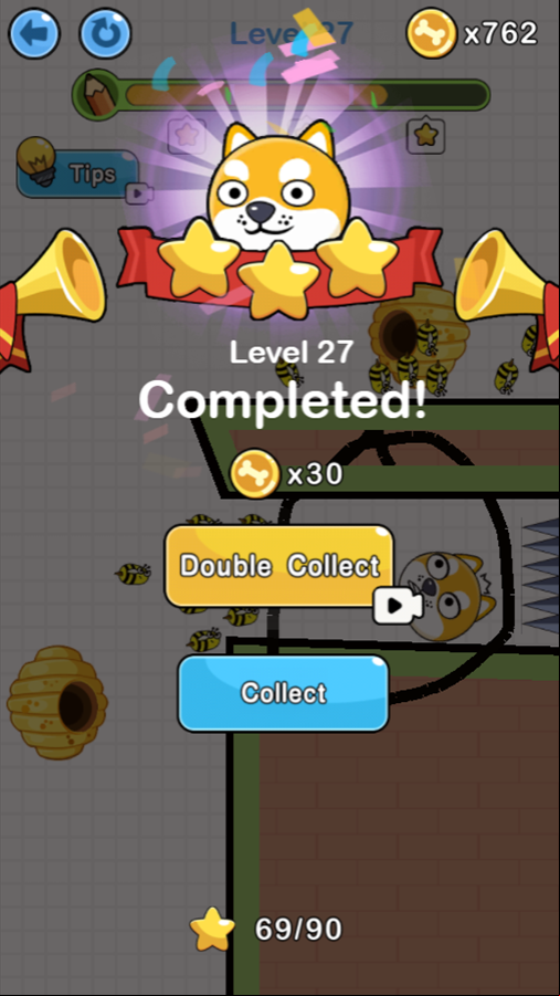 Save The Doge Game Level Complete Screen Screenshot.