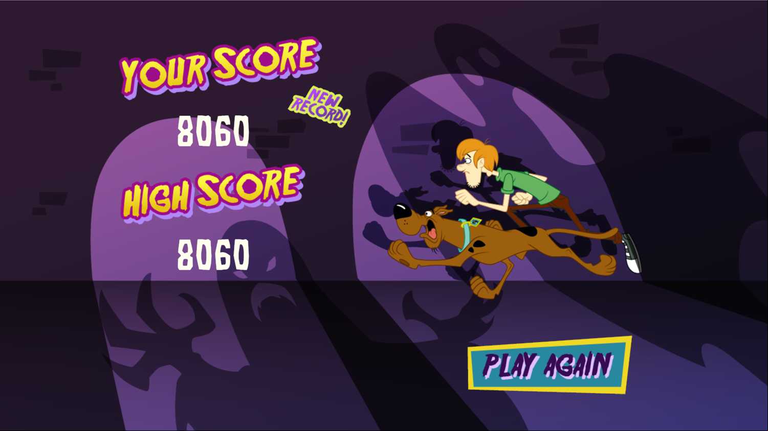 Scooby Doo Creepy Corridors Game Over Screenshot.