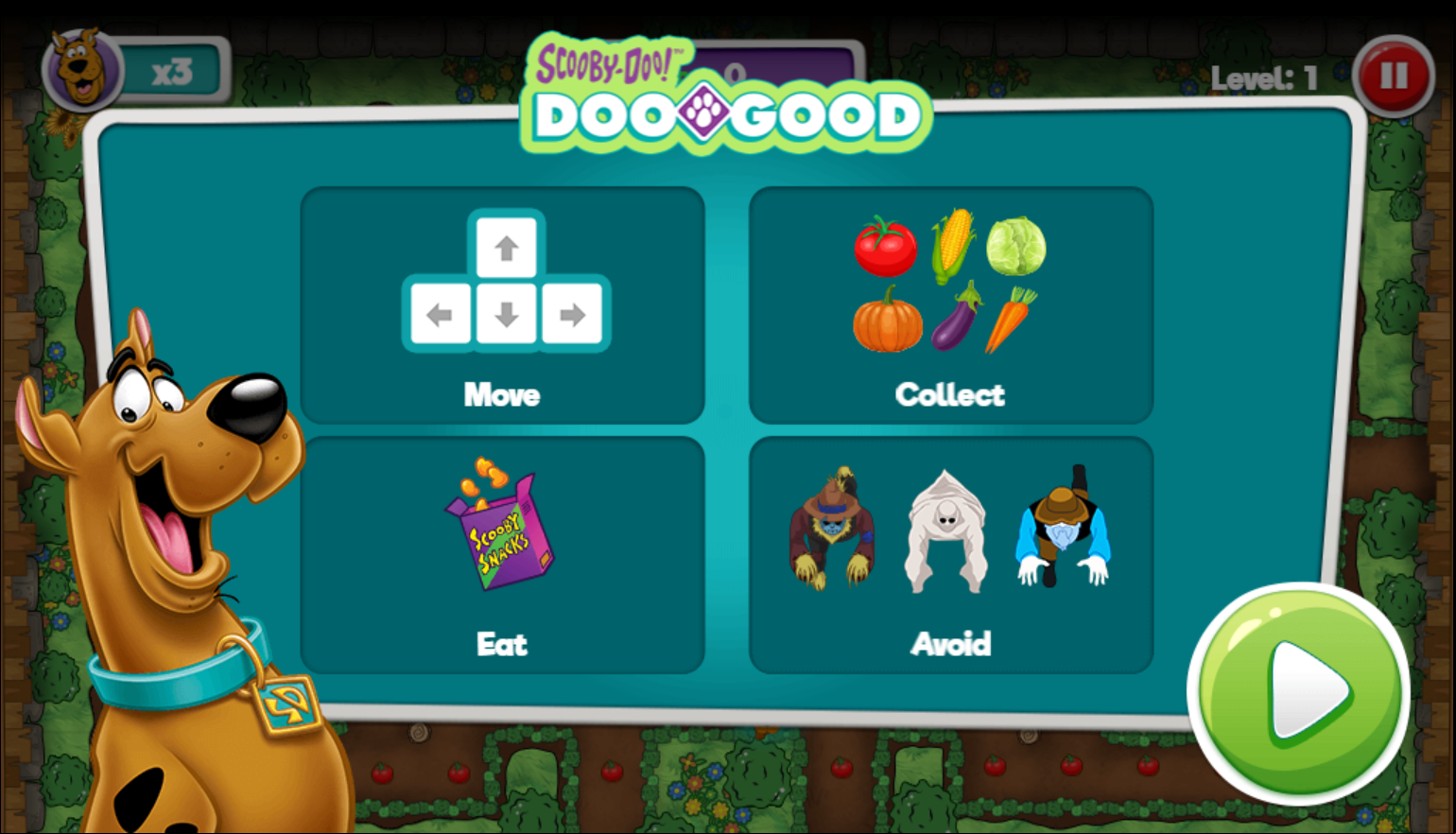 Scooby Doo Do Good Food Frenzy Game Instructions Screen Screenshot.