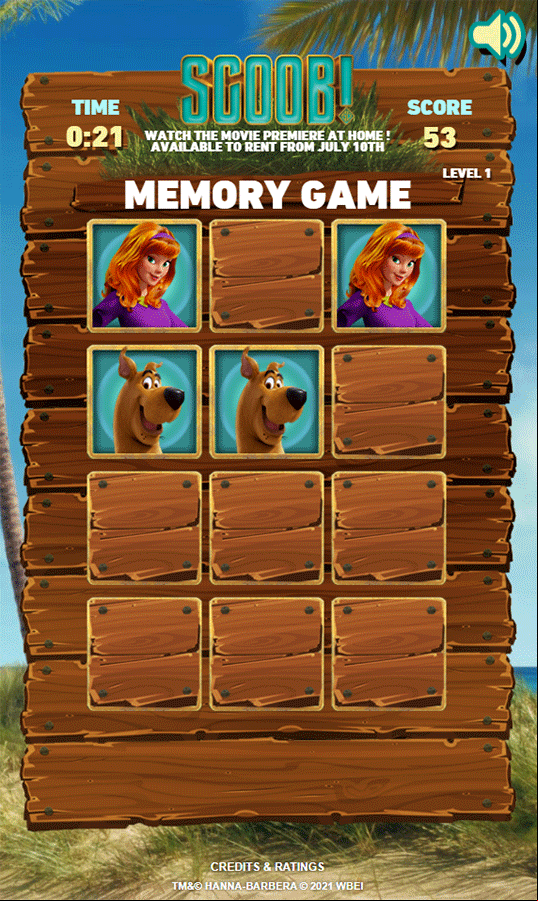 Scooby Doo Scoob Memory Game Play Screenshot.