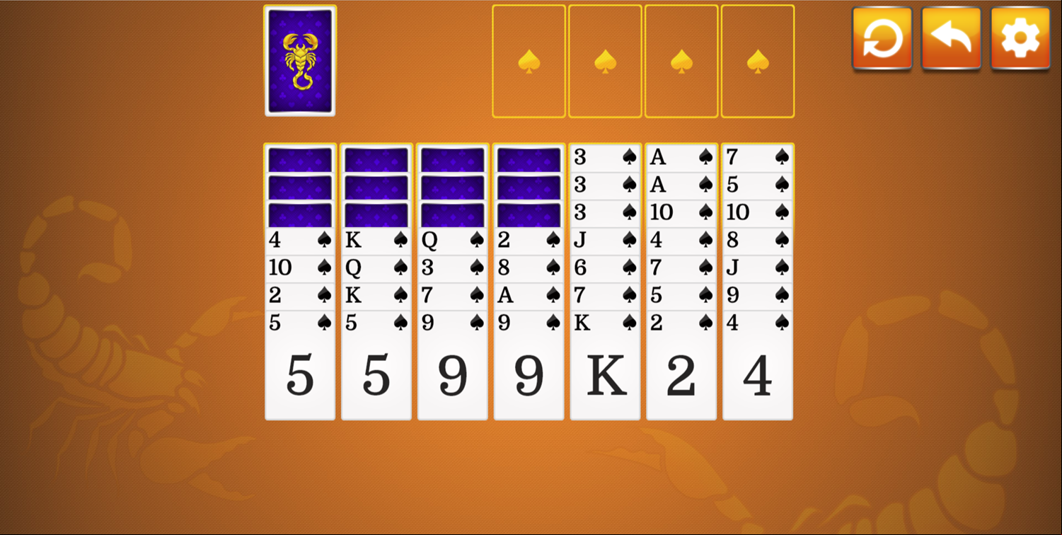 Scorpion Solitaire 1 Suit Game Deal Screenshot.