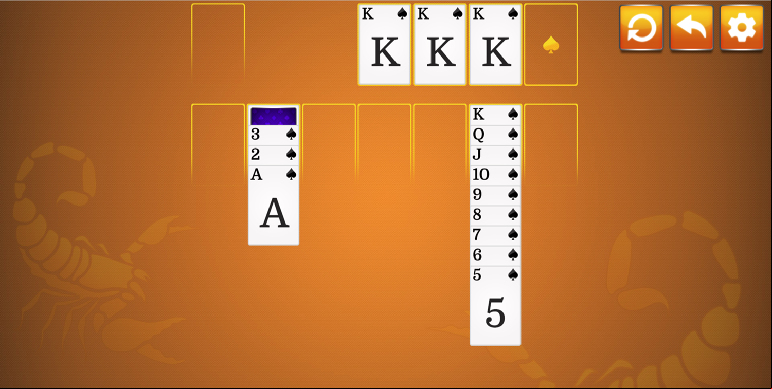 Scorpion Solitaire Game Screenshot.
