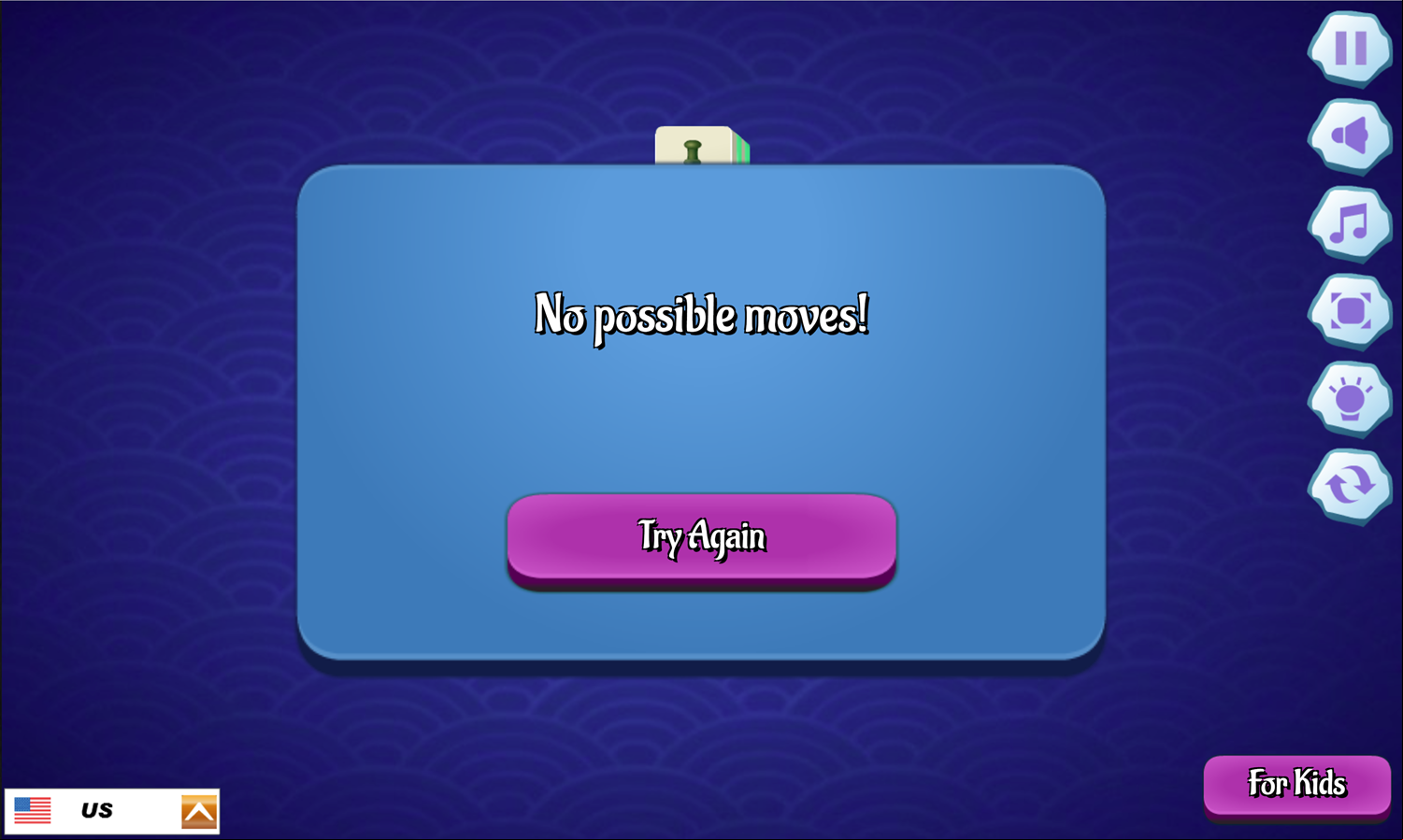 Shanghai Dynasty Game No Possible Moves Screen Screenshot.