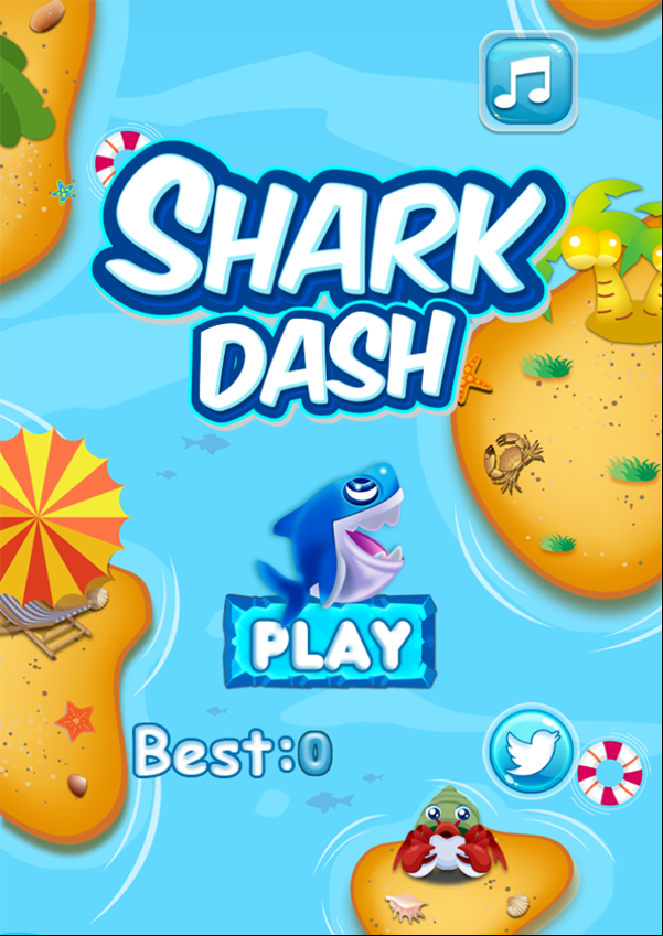 Shark Dash Game Welcome Screen Screenshot.