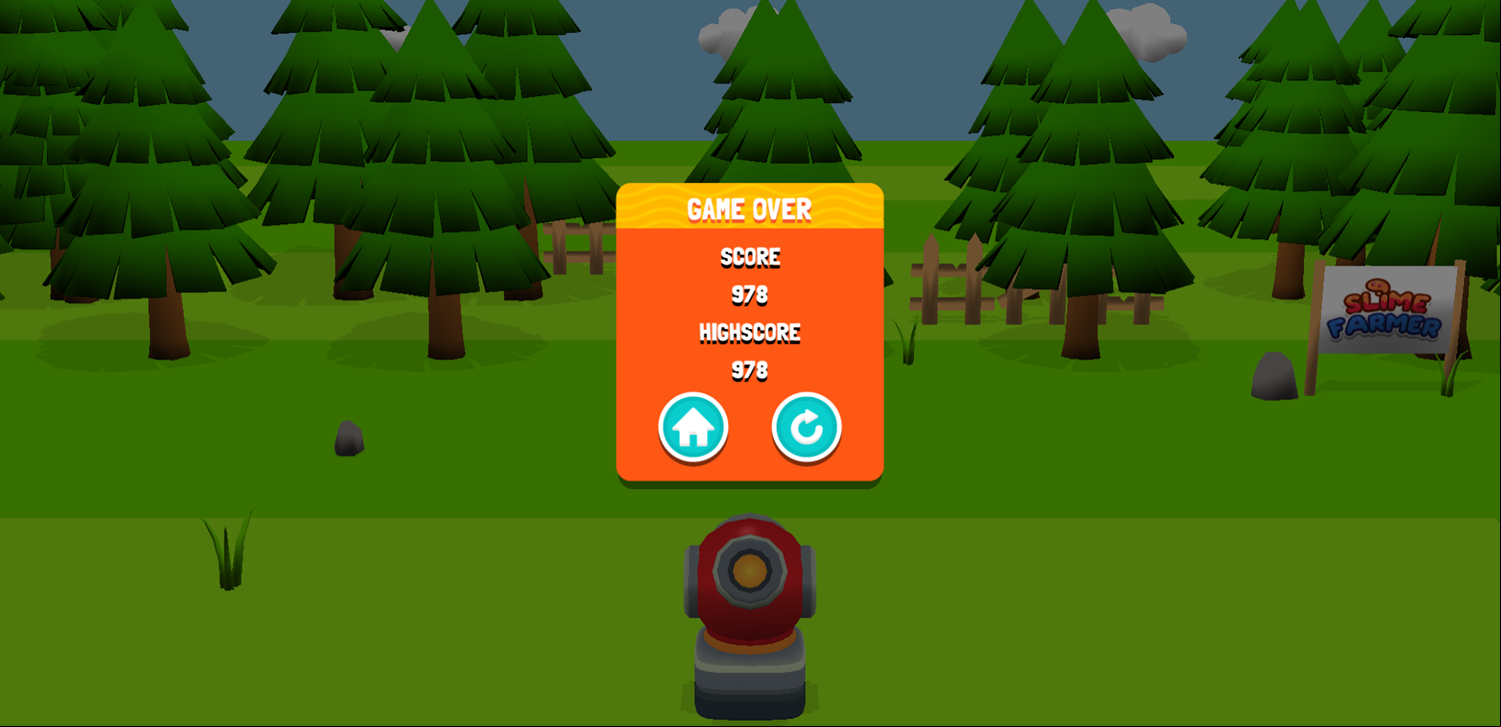 Slime Farmer Game Over Screen Screenshot.