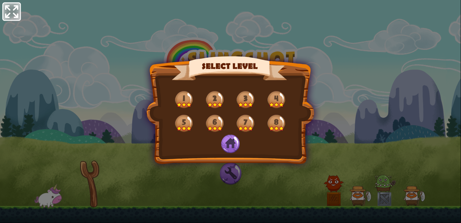 Slingshot Unicorn Game Level Select Screen Screenshot.