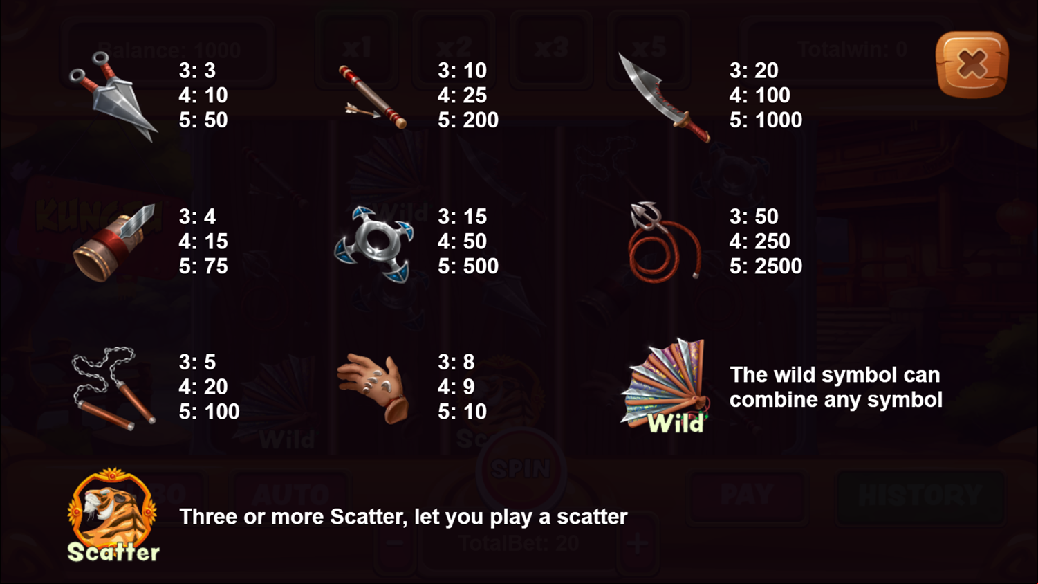 Slot Kungfu Game Instructions Screenshot.