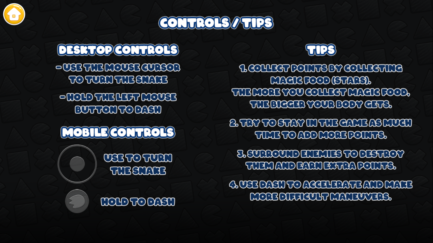 Snake Yo Game Controls Screenshot.