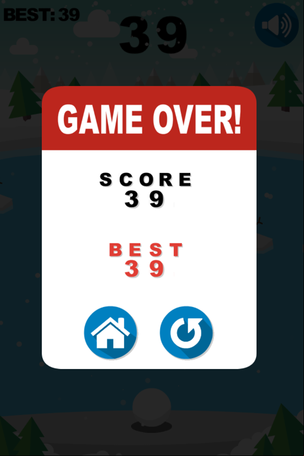 Snowball Fast Game Over Screenshot.