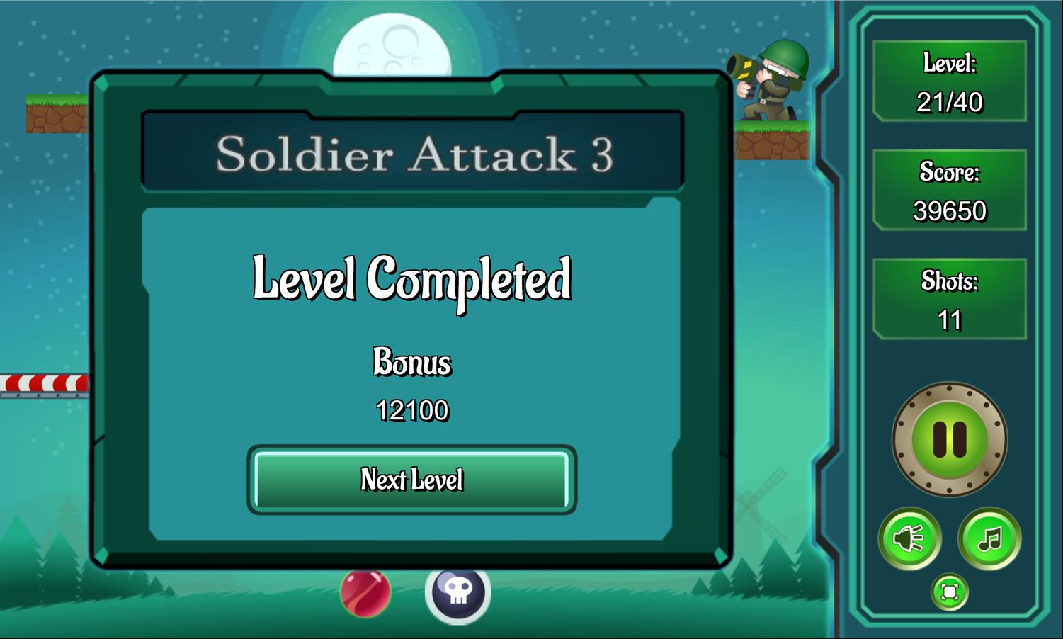 Soldier Attack 3 Game Level Completed Screen Screenshot.