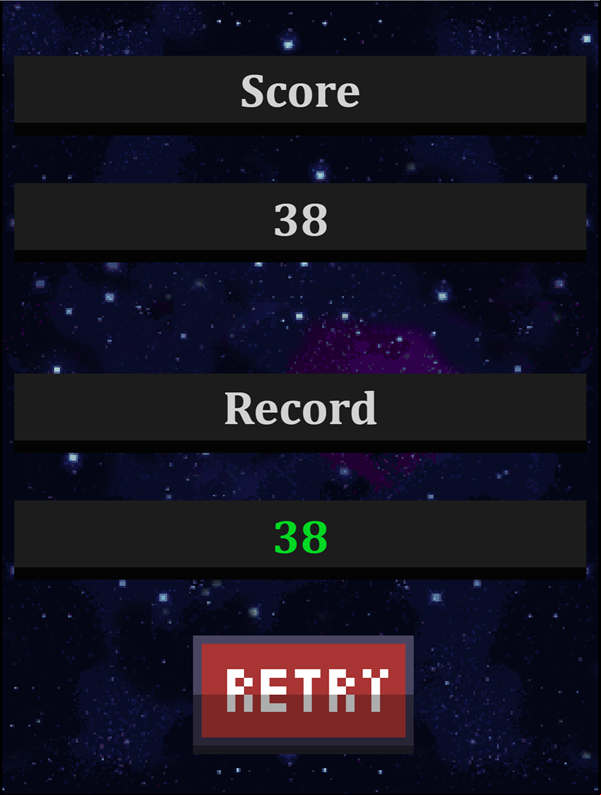 Space Pursuit Game Over Screen Screenshot.
