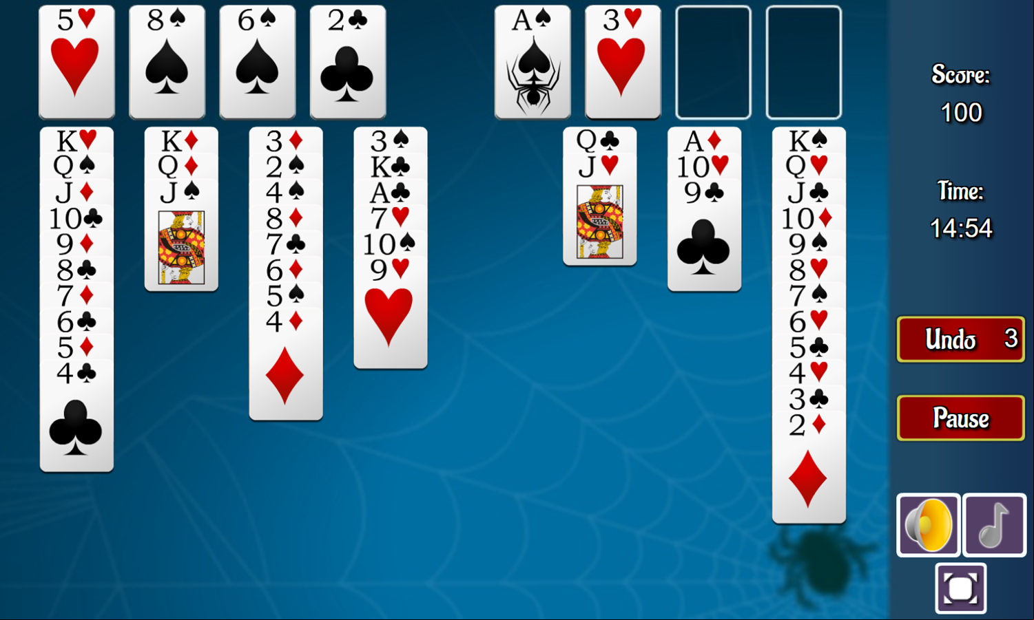 Spider Freecell Solitaire Game Play Screenshot.