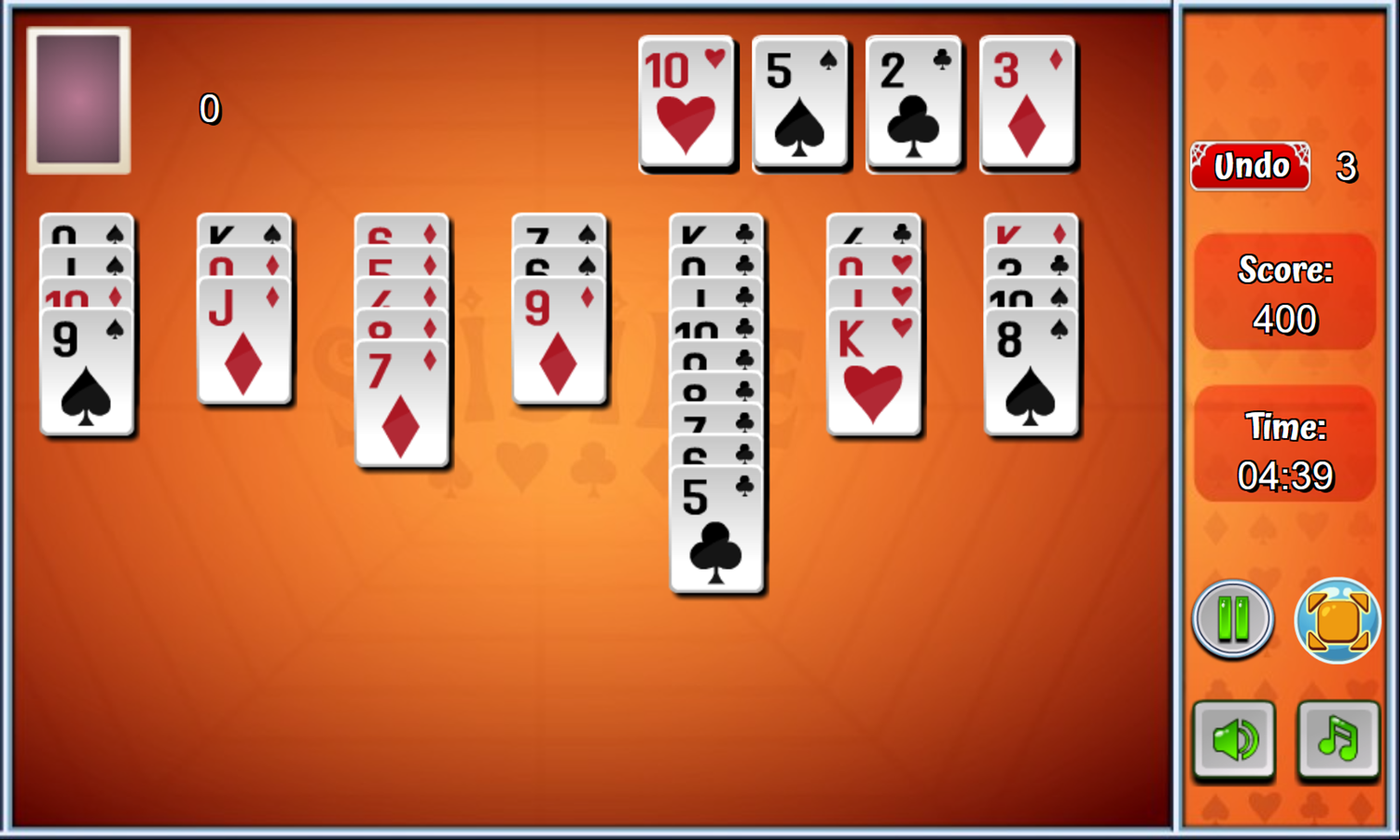 Spidike Solitaire Game Play Screenshot.