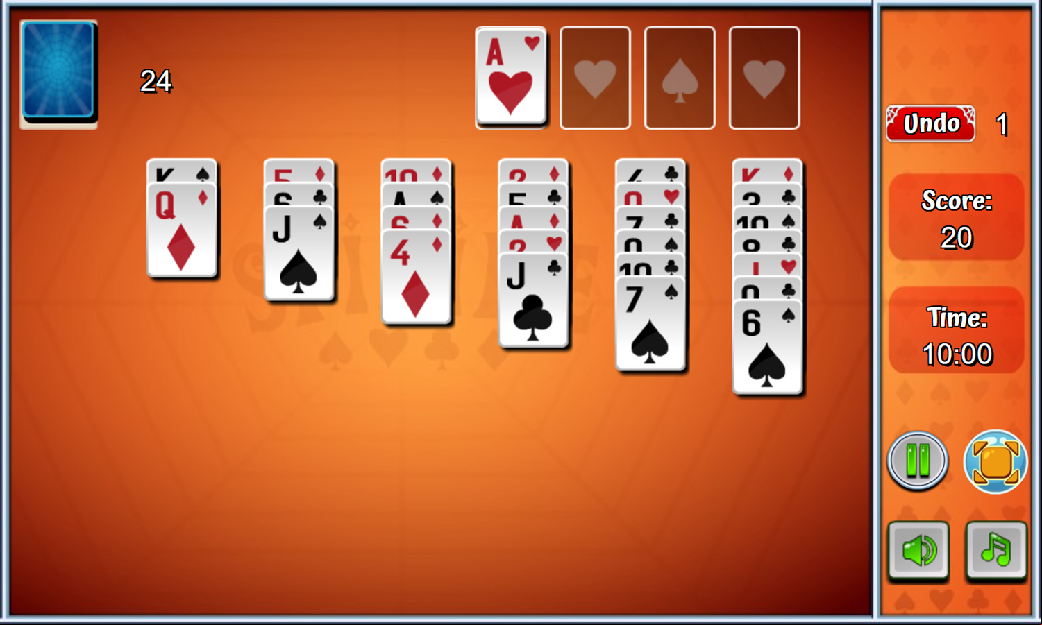 Spidike Solitaire Game Start Screenshot.